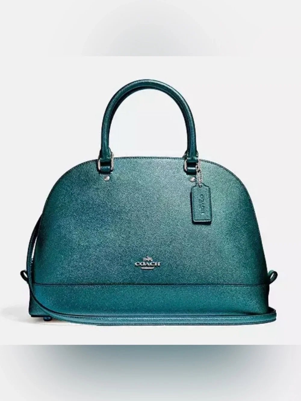 Coach Sierra Saffiano Y2K Leather Satchel Metallic Teal Blue 2017 Statement